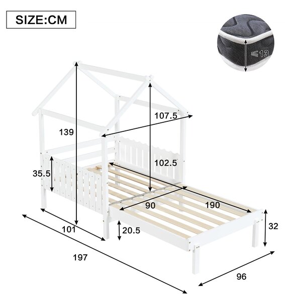 3ft Single Wooden Bed with Pull-Out Trundle and Sturdy Plywood Slats, Versatile Bed Frame for Bedrooms, 197L x 107.5W x 139H cm, White Aosom UK