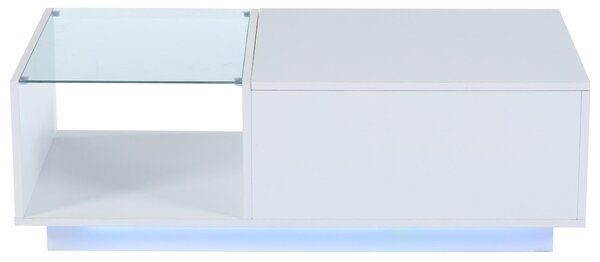 Lift-Up Coffee Table with Space-Saving Hidden and Open Storage, Desk with LED App-Controlled Lighting, 100L x 50W x 33H cm, White Aosom UK