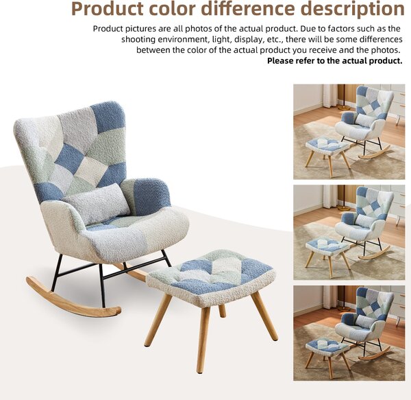 High-Back Rocking Chair with Footstool and Sturdy Design, Rocking Seat for a Soothing Rocking Motion, 68L x 84W x 91H cm, Colorful Aosom UK