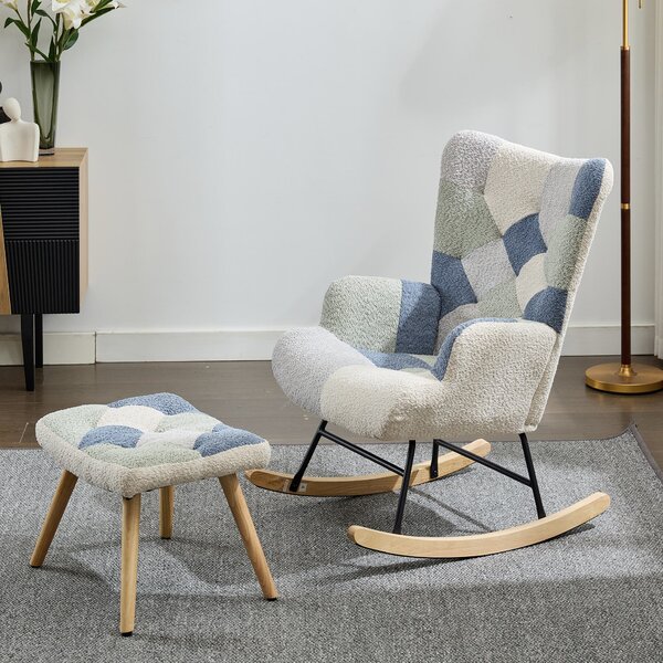 High-Back Rocking Chair with Footstool and Sturdy Design, Rocking Seat for a Soothing Rocking Motion, 68L x 84W x 91H cm, Colorful Aosom UK