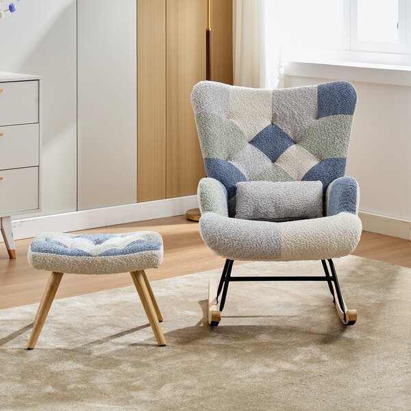 High-Back Rocking Chair with Footstool and Sturdy Design, Rocking Seat for a Soothing Rocking Motion, 68L x 84W x 91H cm, Colorful Aosom UK