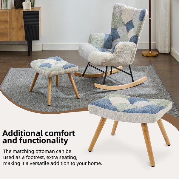 High-Back Rocking Chair with Footstool and Sturdy Design, Rocking Seat for a Soothing Rocking Motion, 68L x 84W x 91H cm, Colorful Aosom UK