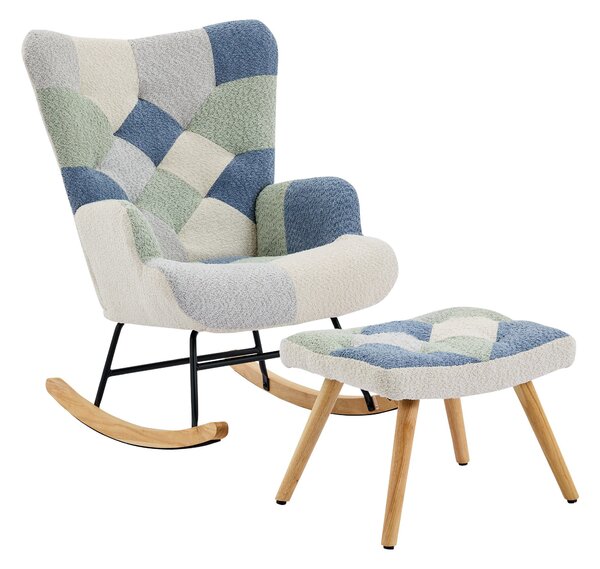 High-Back Rocking Chair with Footstool and Sturdy Design, Rocking Seat for a Soothing Rocking Motion, 68L x 84W x 91H cm, Colorful Aosom UK