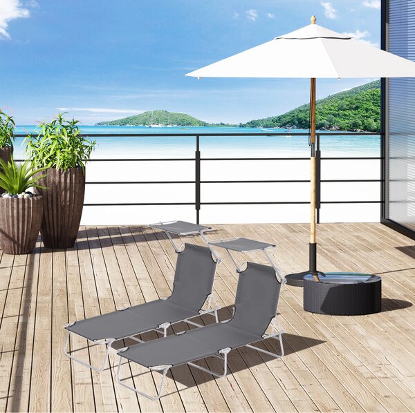 Outsunny Canopy Lounger: Foldable Sun Bed with Adjustable Mesh Backrest & Shade, Patio Recliner, Grey Aosom UK