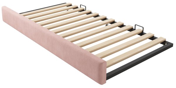 Upholstered Daybed with Pull-Out Trundle and Slatted Base, Velvet Single Sofa Bed for Adults and Kids, 202L x 105W x 83H cm, Pink Aosom UK
