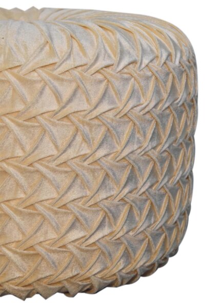Elegant Velvet Upholstery Pouffe with Crisp White Finish, Handcrafted Pleated Design Footstool for Living Room, 46L x 46W x 33H cm, White Aosom UK