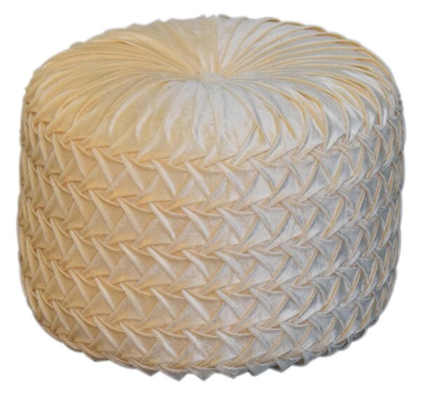 Elegant Velvet Upholstery Pouffe with Crisp White Finish, Handcrafted Pleated Design Footstool for Living Room, 46L x 46W x 33H cm, White Aosom UK