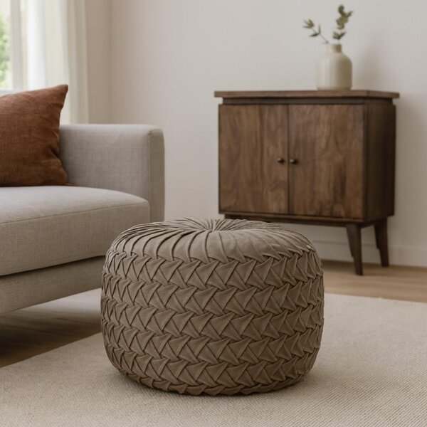 Handcrafted Velvet Pouffe with Deep-Buttoned Diamond Tufting, Opulent Upholstery, Footstool for Living Room, 46L x 46W x 33H cm, Ochre Aosom UK
