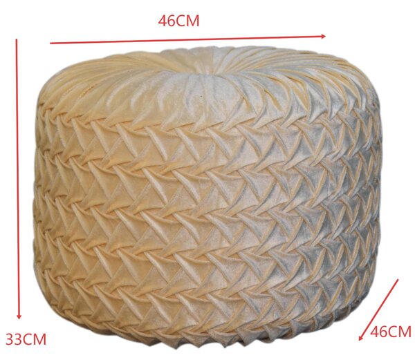 Elegant Velvet Upholstery Pouffe with Crisp White Finish, Handcrafted Pleated Design Footstool for Living Room, 46L x 46W x 33H cm, White Aosom UK