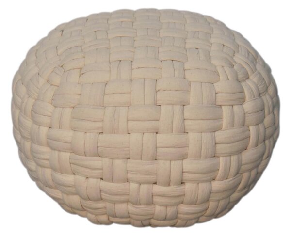 Handcrafted Tube Pouffe with Pleated Design and Breathable Cotton Fabric, Futon with Delivered Fully Assembled, 48L x 48W x 36H cm, White Aosom UK