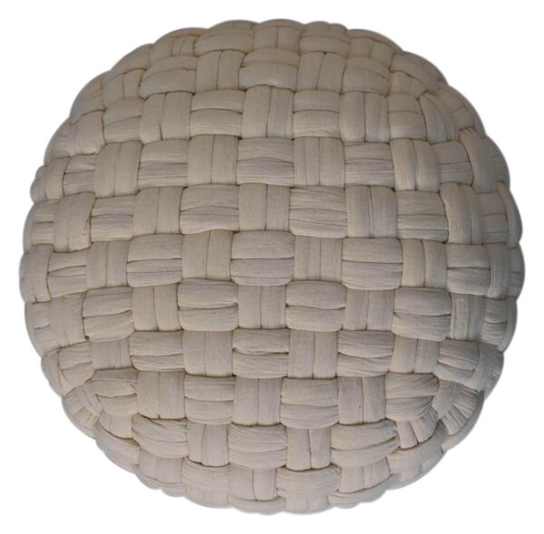 Handcrafted Tube Pouffe with Pleated Design and Breathable Cotton Fabric, Futon with Delivered Fully Assembled, 48L x 48W x 36H cm, White Aosom UK