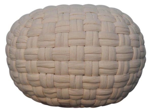 Handcrafted Tube Pouffe with Pleated Design and Breathable Cotton Fabric, Futon with Delivered Fully Assembled, 48L x 48W x 36H cm, White Aosom UK