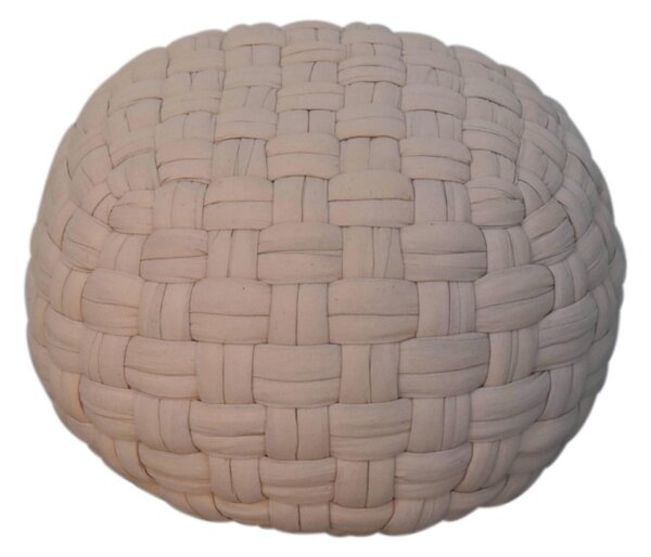 Handcrafted Tube Pouffe with Pleated Design, Breathable Cotton Fabric, Futon with Delivered Fully Assembled, 48L x 48W x 36H cm, Cream Aosom UK