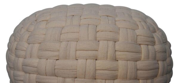 Handcrafted Tube Pouffe with Pleated Design and Breathable Cotton Fabric, Futon with Delivered Fully Assembled, 48L x 48W x 36H cm, White Aosom UK