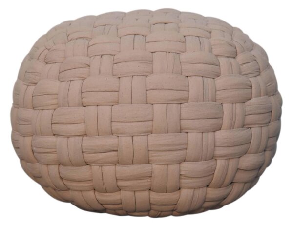 Handcrafted Tube Pouffe with Pleated Design, Breathable Cotton Fabric, Futon with Delivered Fully Assembled, 48L x 48W x 36H cm, Cream Aosom UK