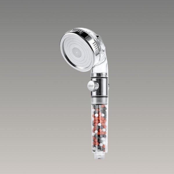 Showery® Eco-Flow: High Pressure Shower Head With Water Softening Filter, With STOP Button