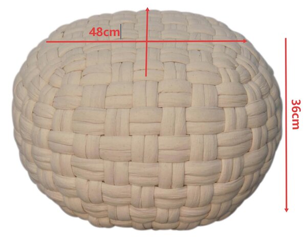 Handcrafted Tube Pouffe with Pleated Design and Breathable Cotton Fabric, Futon with Delivered Fully Assembled, 48L x 48W x 36H cm, White Aosom UK