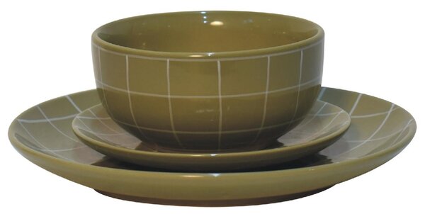 Dahlia 12-Piece Dinner Set for 4 with Smooth Timeless Finish, Ceramic Serveware Ideal for Everyday Use, 25.5L x 25.5W x 3H cm, Olive Green Aosom UK