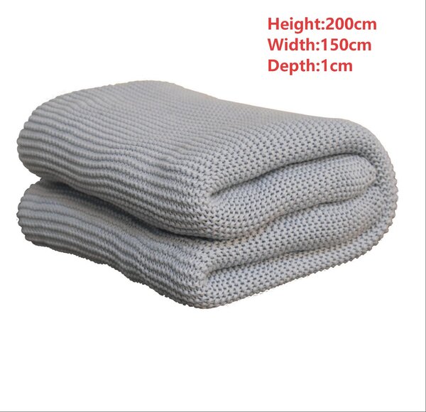 Hand-Knitted Double Knit Throw with Soft Breathable Natural Cotton, Knitted Blanket with Secure Packaging, 150L x 200W x 1H cm, Blue Aosom UK