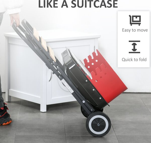 Outsunny BBQ Grill Charcoal Barbecue Grill Garden Foldable BBQ Trolley w/ Windshield, Wheels, Side Trays, Red/Black Aosom UK