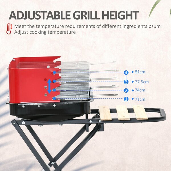Outsunny BBQ Grill Charcoal Barbecue Grill Garden Foldable BBQ Trolley w/ Windshield, Wheels, Side Trays, Red/Black Aosom UK