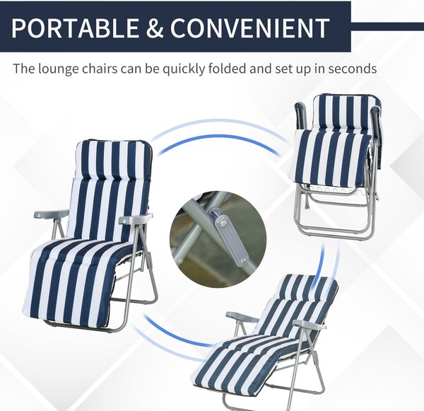 Outsunny Set of 2 Garden Patio Outdoor Sun Recliners Loungers Foldable Multi Position Relaxers Chairs w/ Cushions Fire Retardant Sponge Aosom UK