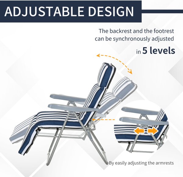 Outsunny Set of 2 Garden Patio Outdoor Sun Recliners Loungers Foldable Multi Position Relaxers Chairs w/ Cushions Fire Retardant Sponge Aosom UK