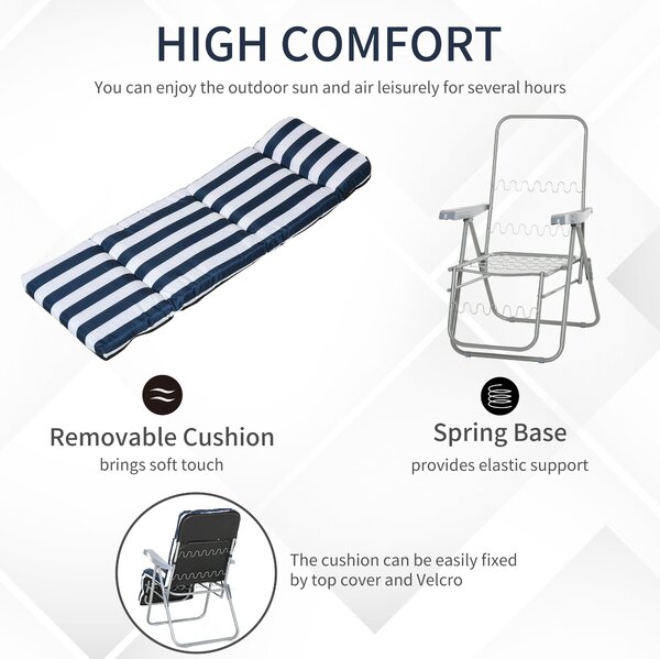 Outsunny Set of 2 Garden Patio Outdoor Sun Recliners Loungers Foldable Multi Position Relaxers Chairs w/ Cushions Fire Retardant Sponge Aosom UK