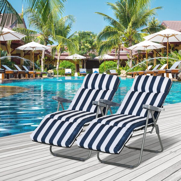 Outsunny Set of 2 Garden Patio Outdoor Sun Recliners Loungers Foldable Multi Position Relaxers Chairs w/ Cushions Fire Retardant Sponge Aosom UK