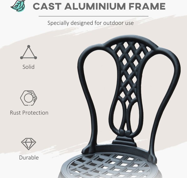 HOMCOM 3 Piece Patio Cast Aluminium Bistro Set Garden Outdoor Furniture Table and Chairs Shabby Chic Style Aosom UK