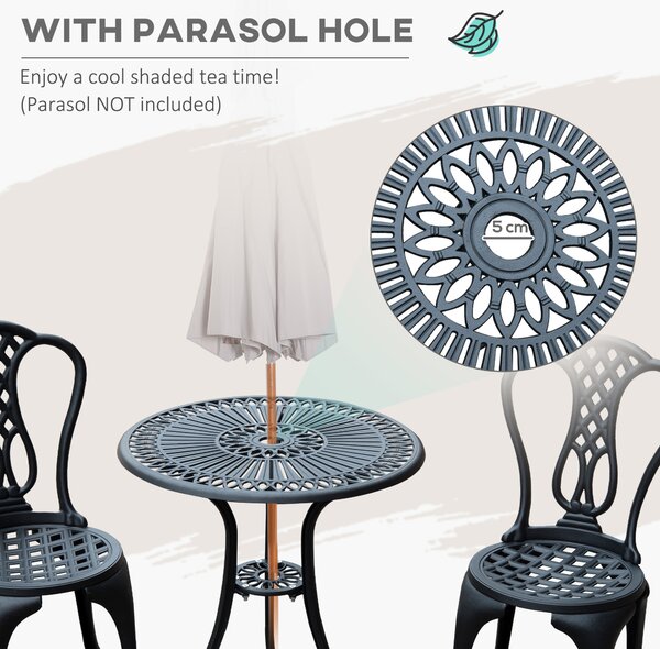 HOMCOM 3 Piece Patio Cast Aluminium Bistro Set Garden Outdoor Furniture Table and Chairs Shabby Chic Style Aosom UK