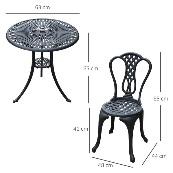 HOMCOM 3 Piece Patio Cast Aluminium Bistro Set Garden Outdoor Furniture Table and Chairs Shabby Chic Style Aosom UK