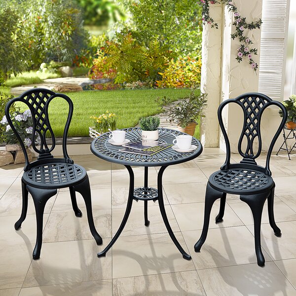 HOMCOM 3 Piece Patio Cast Aluminium Bistro Set Garden Outdoor Furniture Table and Chairs Shabby Chic Style Aosom UK