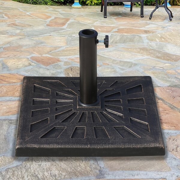 Outsunny 15kg Parasol Base Durable Patterned Colophony Garden Patio Square Umbrella Stand Base Stand Bronze Aosom UK