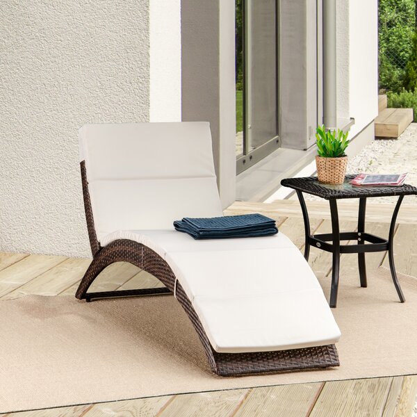 Outsunny Garden Patio Rattan Wicker Folding Sun Lounger Recliner Bed Chair with Cushion for Outdoor, Mixed Brown, White