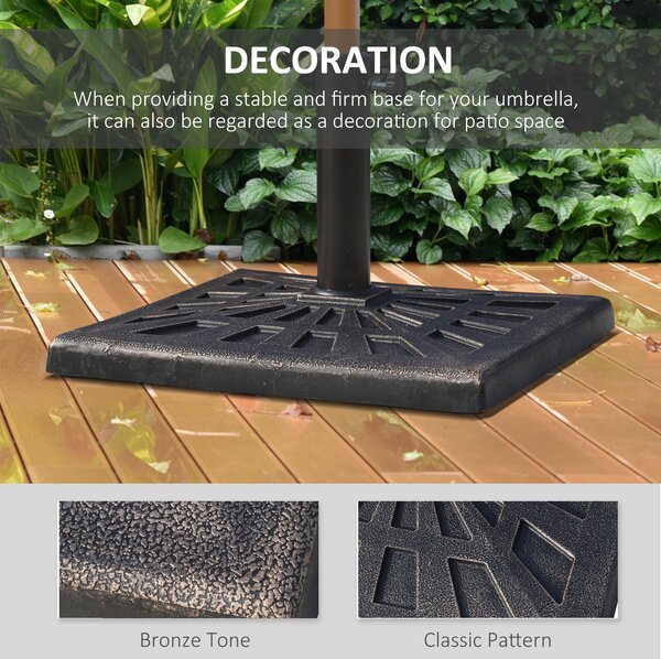 Outsunny 15kg Parasol Base Durable Patterned Colophony Garden Patio Square Umbrella Stand Base Stand Bronze Aosom UK