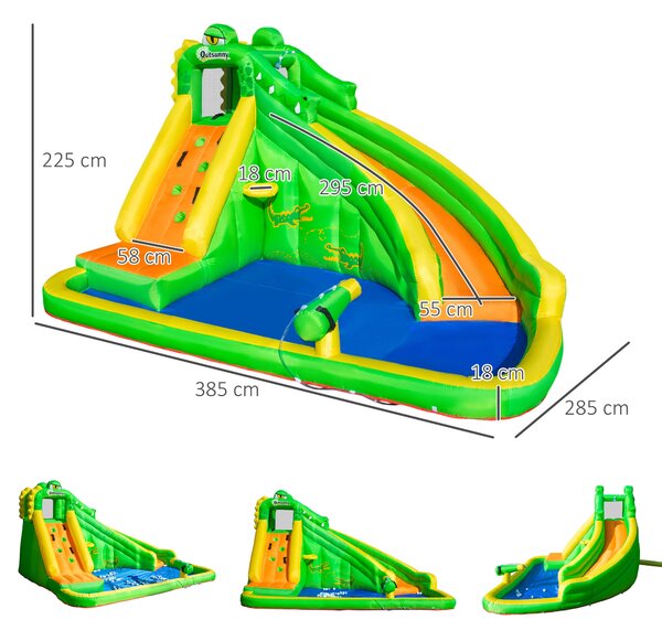 Outsunny Large Inflatable Bouncy Castle w/ Slide, Climbing Wall, Water Pool, Crocodile Design for Children 3-8 Years, 3.85 x 2.85 x 2.25m Aosom UK