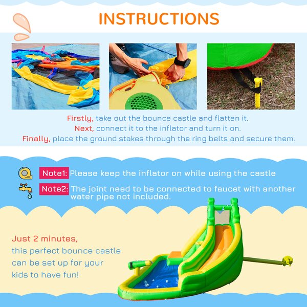 Outsunny Large Inflatable Bouncy Castle w/ Slide, Climbing Wall, Water Pool, Crocodile Design for Children 3-8 Years, 3.85 x 2.85 x 2.25m Aosom UK