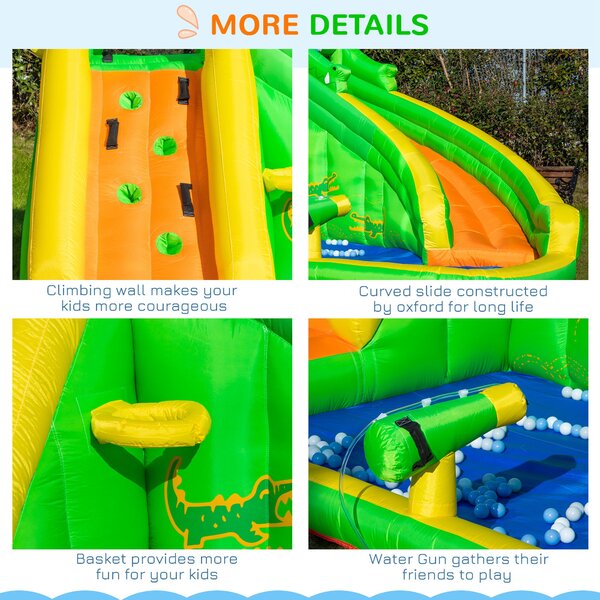 Outsunny Large Inflatable Bouncy Castle w/ Slide, Climbing Wall, Water Pool, Crocodile Design for Children 3-8 Years, 3.85 x 2.85 x 2.25m Aosom UK
