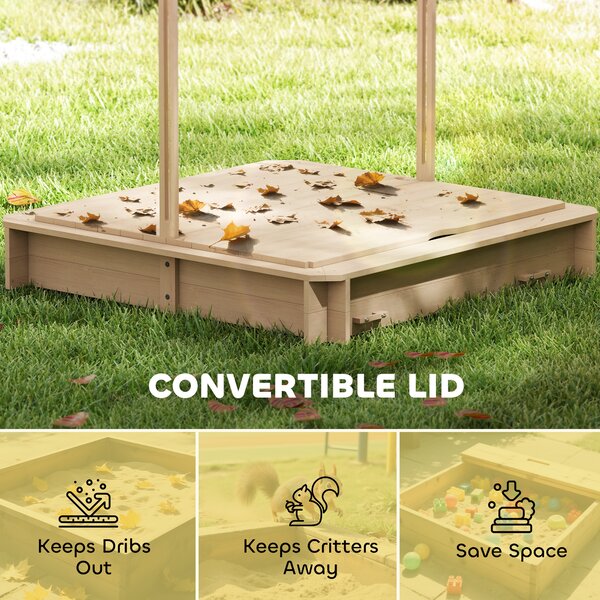 Outsunny Children Cabana Sandbox Kids Square Wooden Sandpit Outdoor Backyard Playset Play Station Adjustable Canopy, 106x106x121cm Aosom UK