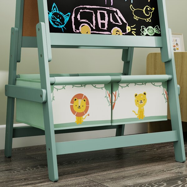 AIYAPLAY Art Easel for Kids, Double-Sided Whiteboard/Blackboard with Paper Roll, Two Storage Boxes, for Ages 3-8 Years, Green