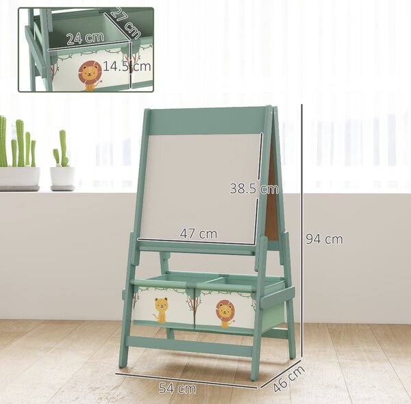 AIYAPLAY Art Easel for Kids, Double-Sided Whiteboard/Blackboard with Paper Roll, Two Storage Boxes, for Ages 3-8 Years, Green