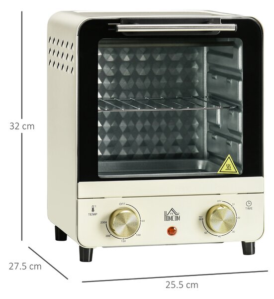 HOMCOM Convection Mini Oven, 15L Electric Oven & Grill w/ Adjustable Temperature, Timer, Baking Tray, Wire Rack, Crumb Tray, 1000W, Cream Aosom UK