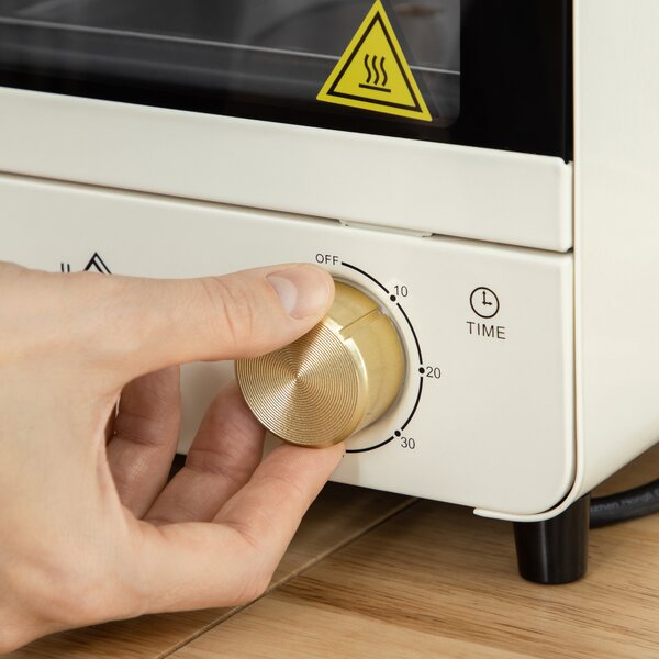 HOMCOM Convection Mini Oven, 15L Electric Oven & Grill w/ Adjustable Temperature, Timer, Baking Tray, Wire Rack, Crumb Tray, 1000W, Cream Aosom UK