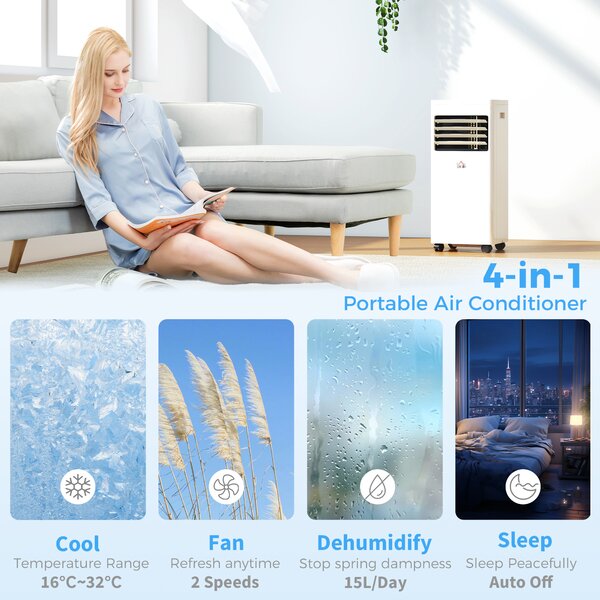 HOMCOM Mobile Air Conditioner White W/ Remote Control Cooling Dehumidifying Ventilating - 557W Aosom UK