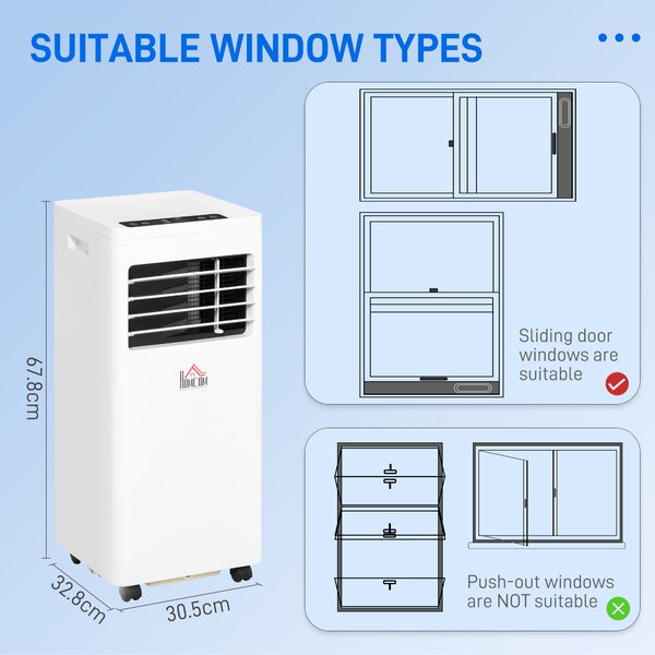 HOMCOM Portable Air Conditioner, 9000 BTU, Quiet, Energy Efficient, with Remote & Window Kit, White Aosom UK