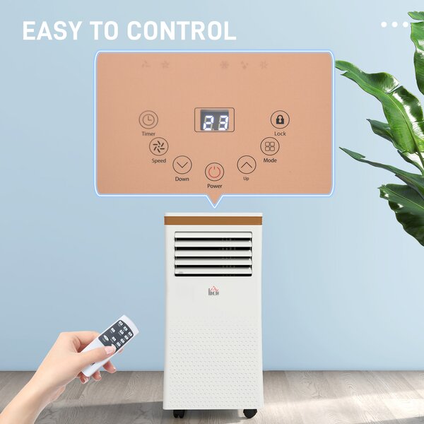 HOMCOM 7000 BTU 4-In-1 Compact Portable Mobile Air Conditioner Unit Cooling Dehumidifying Ventilating w/ Fan Remote LED Display Aosom UK
