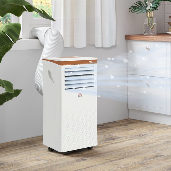 HOMCOM 7000 BTU 4-In-1 Compact Portable Mobile Air Conditioner Unit Cooling Dehumidifying Ventilating w/ Fan Remote LED Display Aosom UK