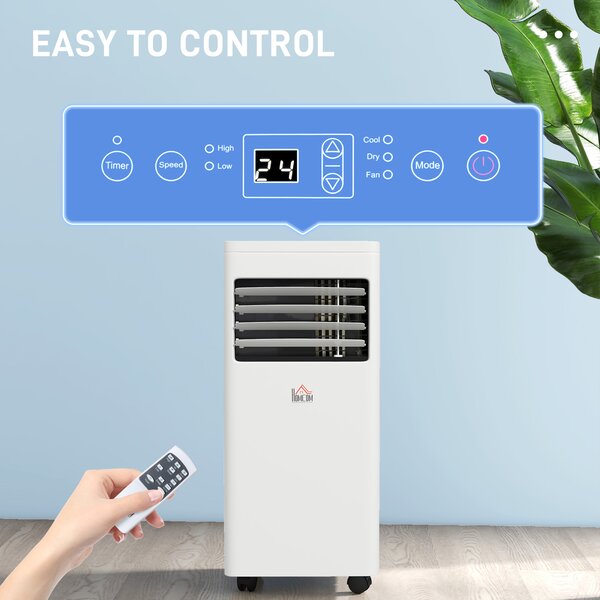 HOMCOM Portable Air Conditioner, 9000 BTU, Quiet, Energy Efficient, with Remote & Window Kit, White Aosom UK