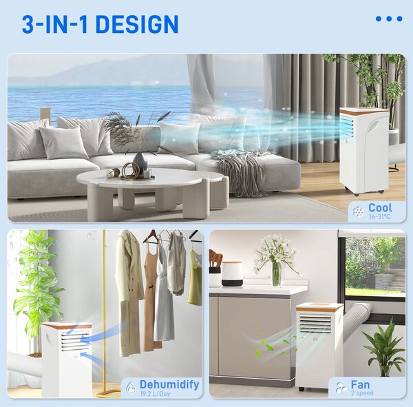 HOMCOM 7000 BTU 4-In-1 Compact Portable Mobile Air Conditioner Unit Cooling Dehumidifying Ventilating w/ Fan Remote LED Display Aosom UK
